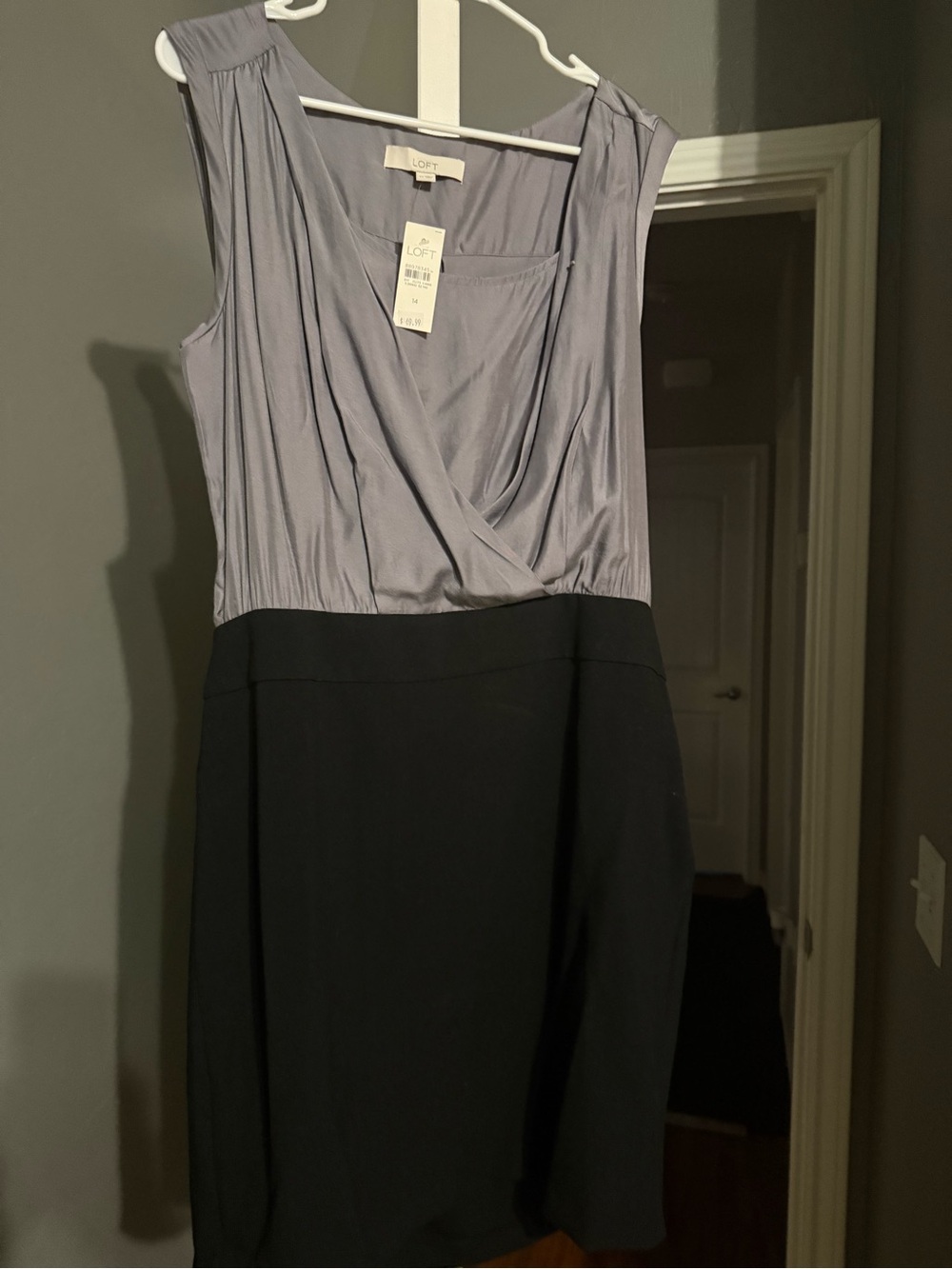 LOFT Size 14 NWT Two-Tone Gray and Black Sleeveless Wrap-Style Midi Dress